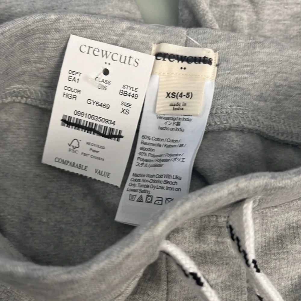 J. Crew Crewcuts Boys fleece sweatpants BB449 Gray XS 4 5